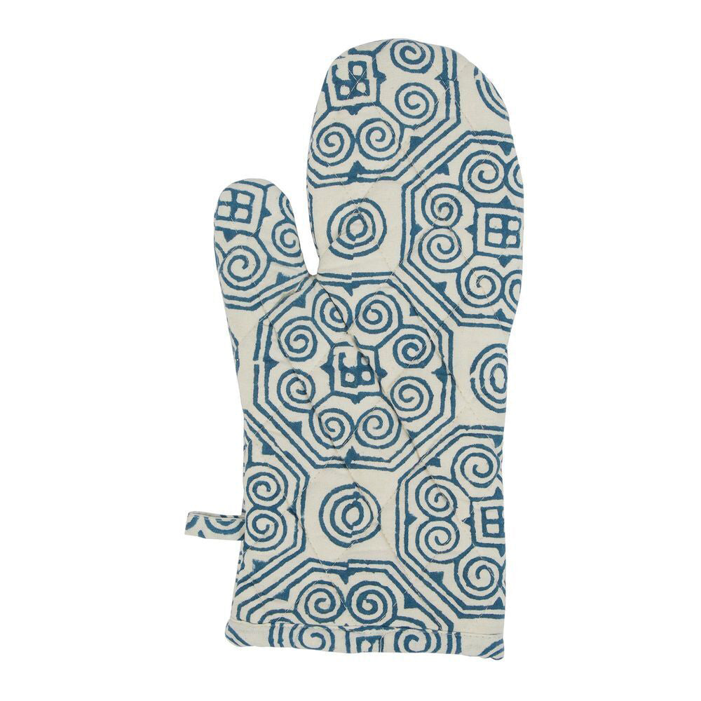 4PK Belle Malta Mosaic Single Cotton Oven Glove Mitt 32x16cm - Blue