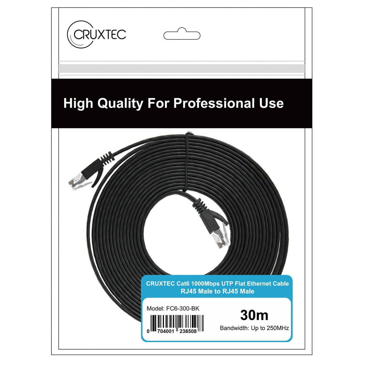 6PK Cruxtec CAT6 UTP Flat Ethernet Network Cable 1000Mbps RJ45 1m Black