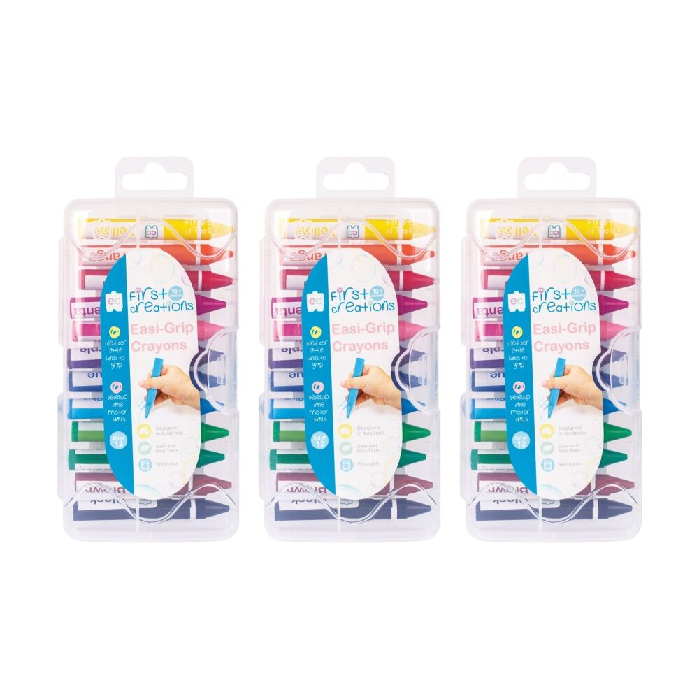 3x 12pc First Creations Easi-Grip Crayons Non-Toxic Kids Arts & Crafts 18m+