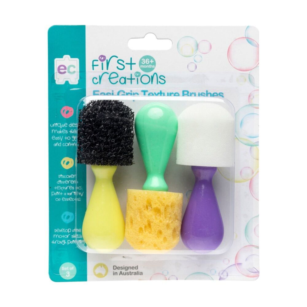 3x 3pc First Creations Texture Brushes Easi-Grip Foam Handles Kids Craft Toy 36m+
