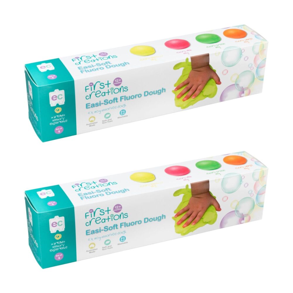 2x 4pc First Creations Easi-Soft Fluoro Dough Modelling Clay Non-Toxic 80g 12m+