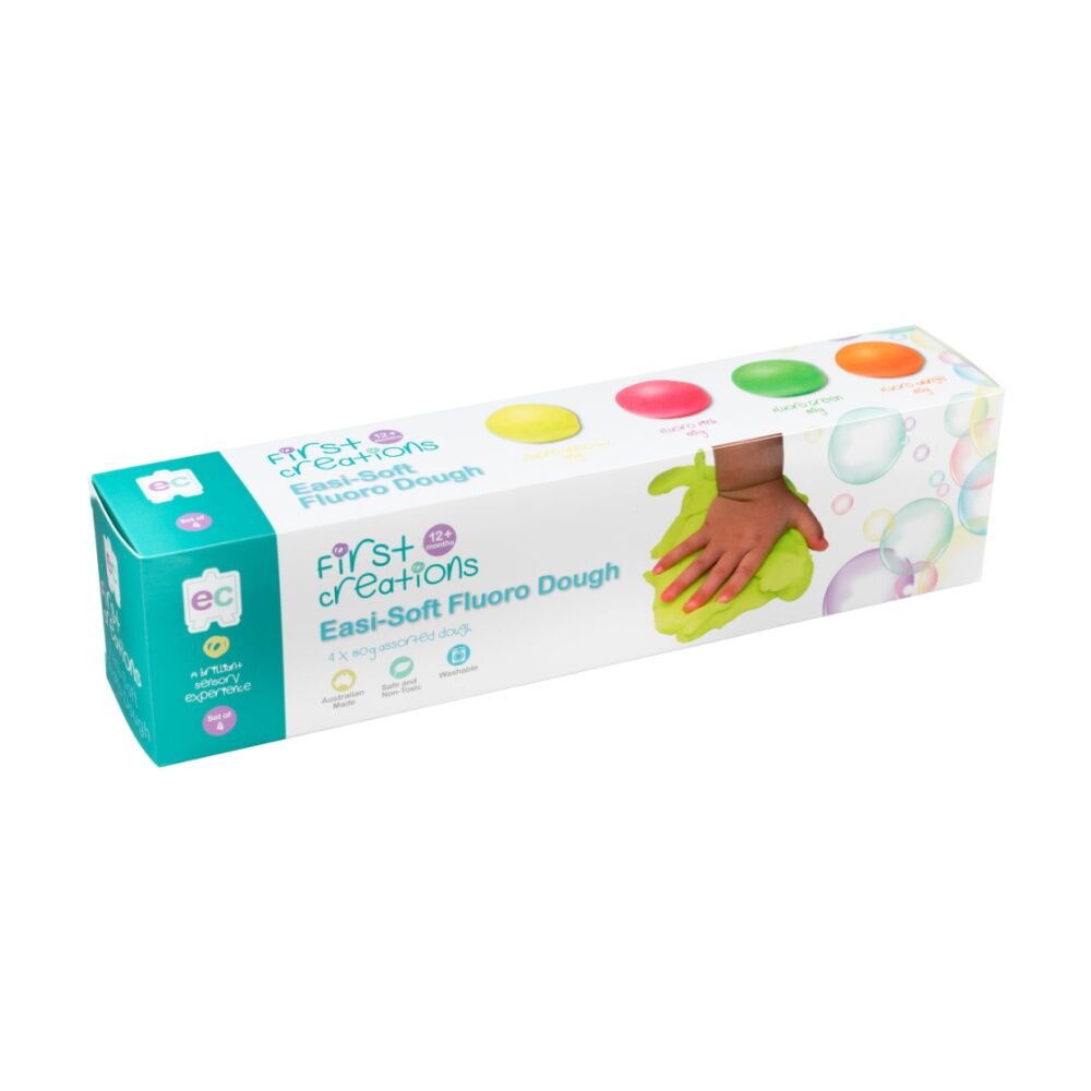 2x 4pc First Creations Easi-Soft Fluoro Dough Modelling Clay Non-Toxic 80g 12m+