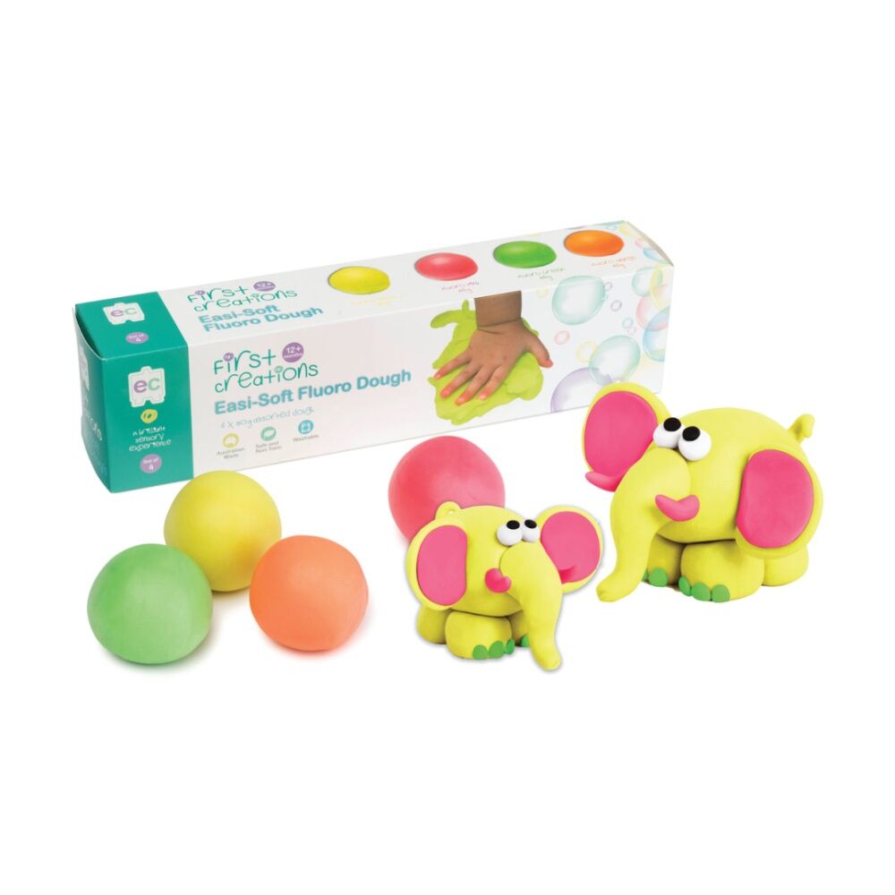 2x 4pc First Creations Easi-Soft Fluoro Dough Modelling Clay Non-Toxic 80g 12m+