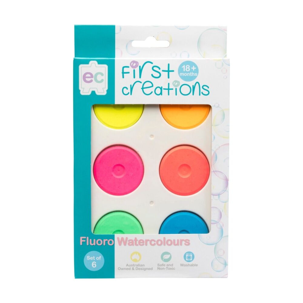 4x 6pc First Creations Watercolour Paint Set Fluoro Neon Colours Kids 18m+