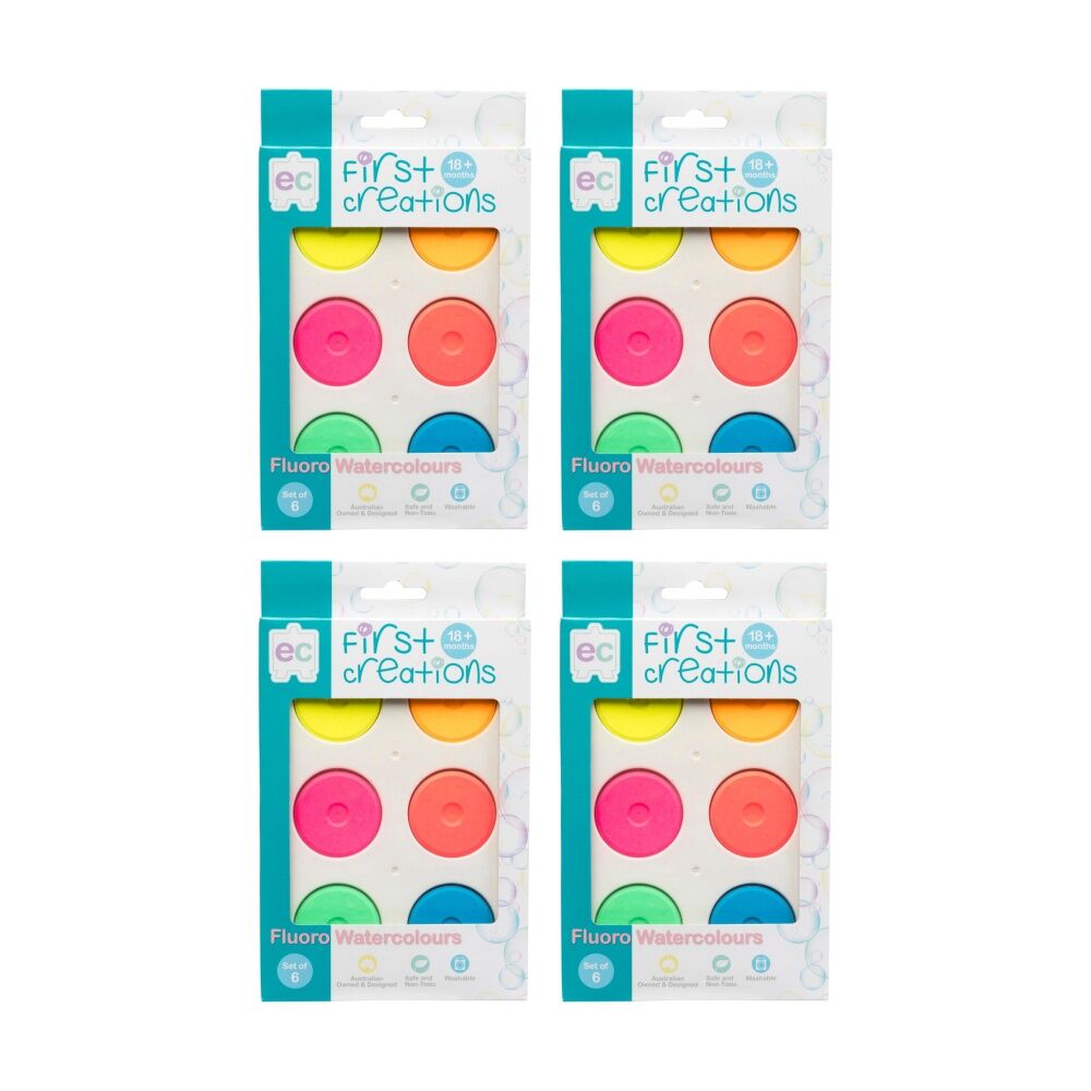 4x 6pc First Creations Watercolour Paint Set Fluoro Neon Colours Kids 18m+