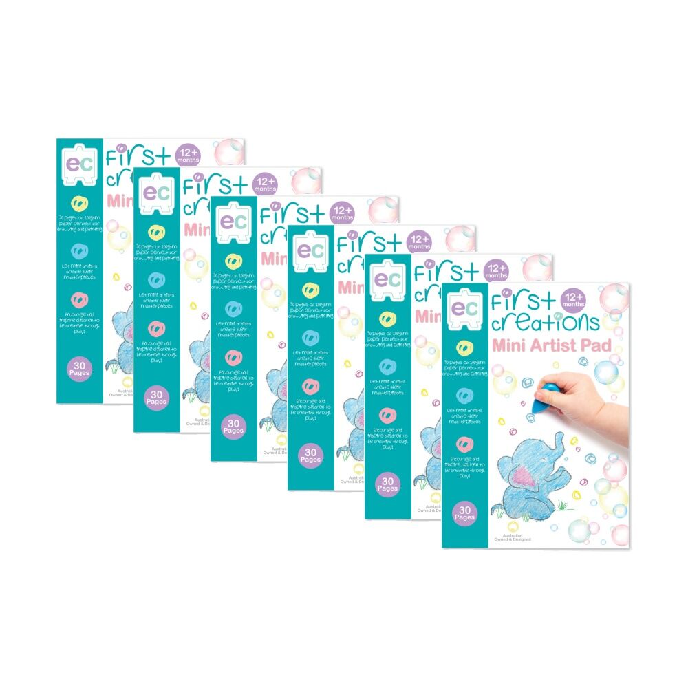 6PK First Creations Mini Artist Pad 100gsm Art Paper Kids Crafts 30 Pages 12m+