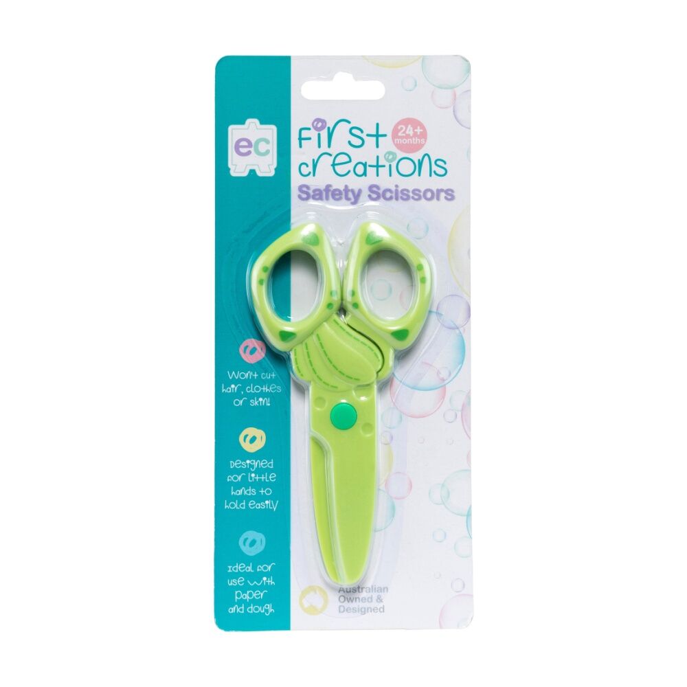 3PK First Creations Kids Safety Scissors Blunted Ends Child Safe Green 24m+