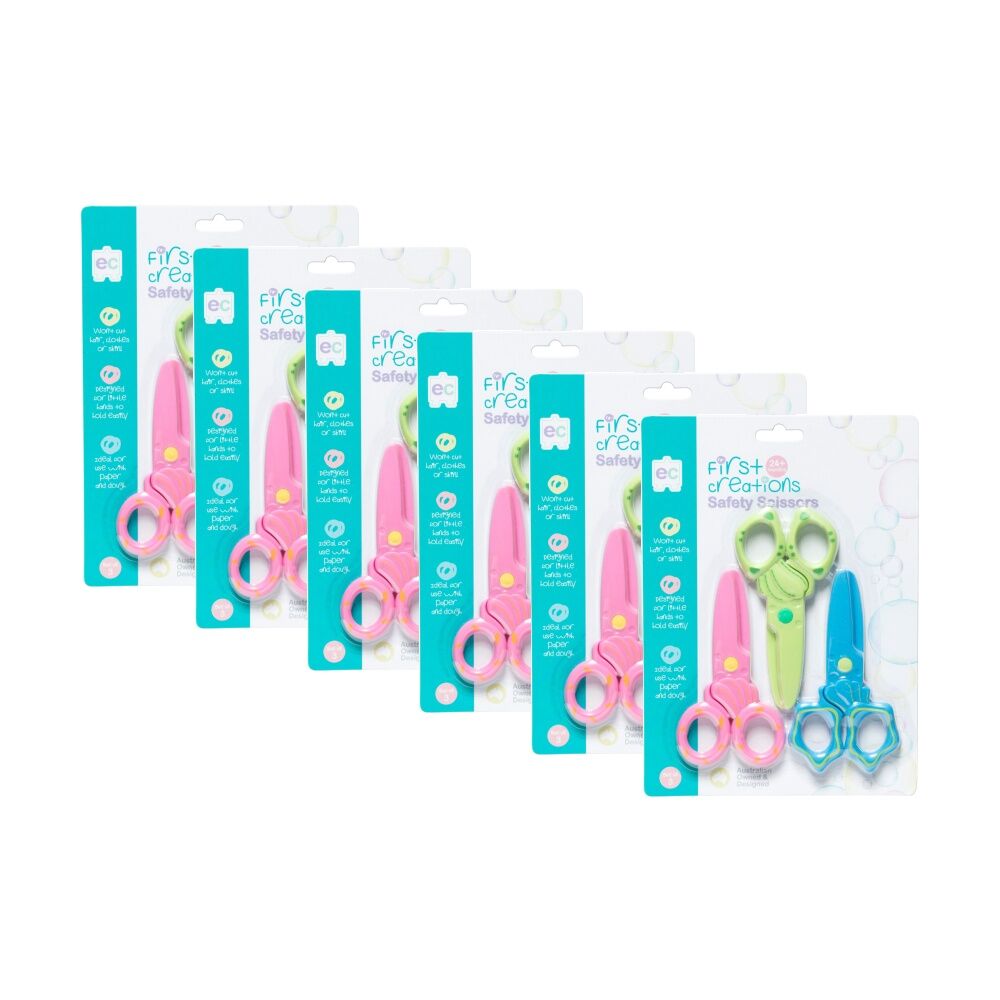6x 3pc First Creations Kids Safety Scissors Set Child-Safe Pink/Blue/Green 24m+
