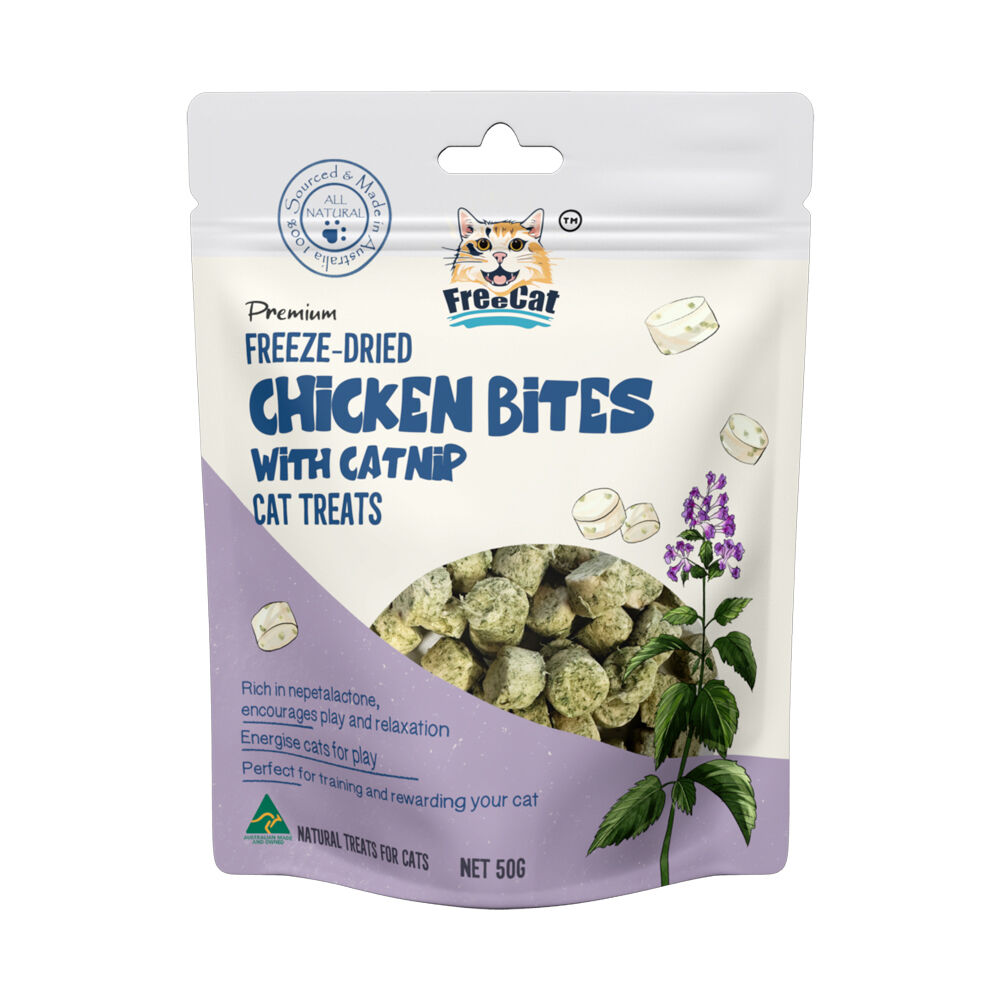 Freecat Premium Freeze Dried Chicken Bites w/ Catnip Pet Cat Food Treats 50g