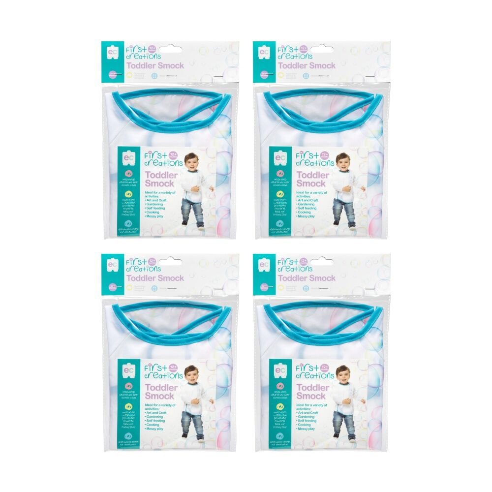 4PK First Creations Toddler Long-Sleeve Smock Wipe-Clean Kids Craft Accessory 12m+