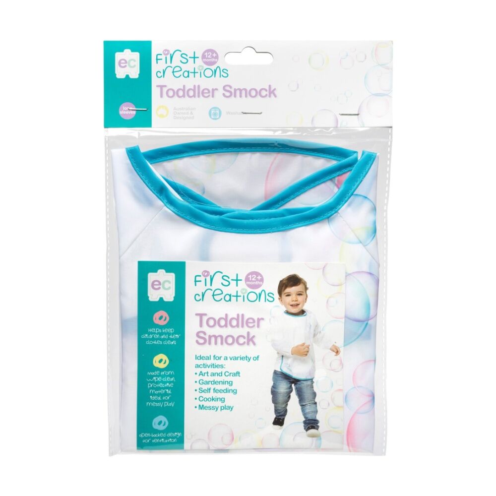 4PK First Creations Toddler Long-Sleeve Smock Wipe-Clean Kids Craft Accessory 12m+