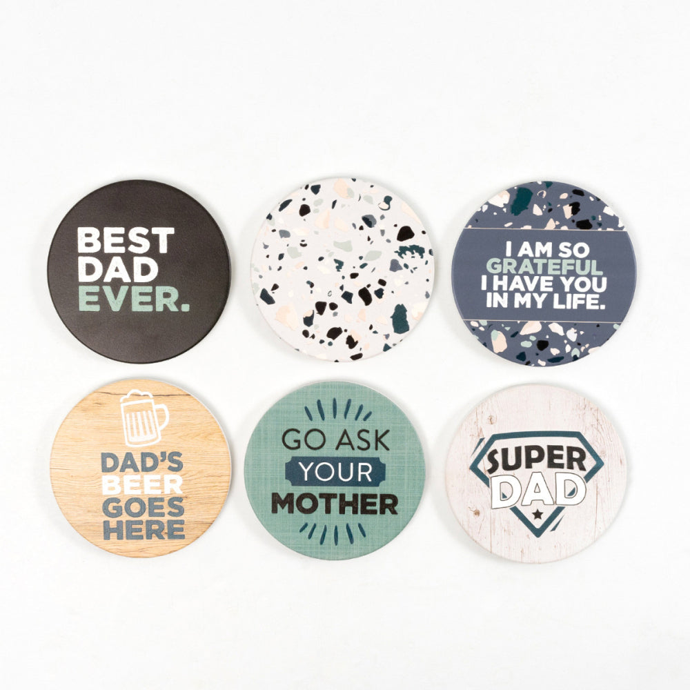 8PK Splosh Fathers Day 10.5cm Ceramic Grey Terrazzo Coaster Round