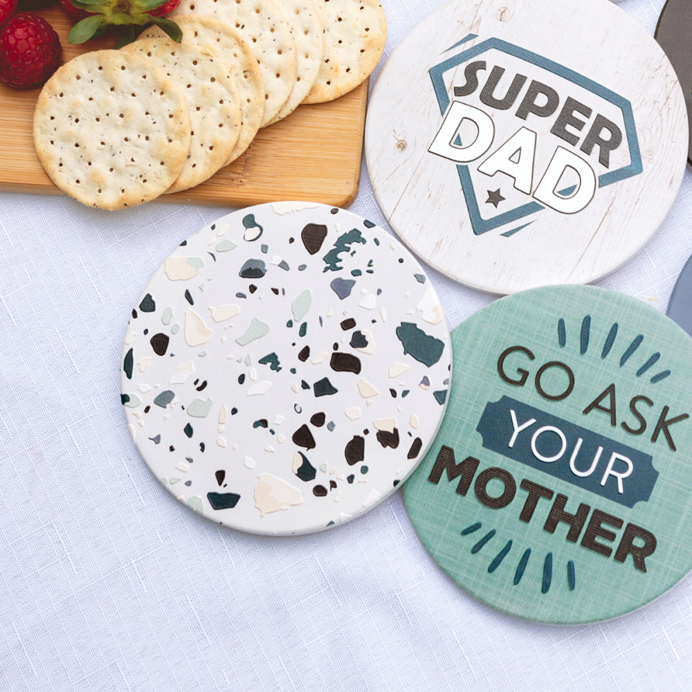 8PK Splosh Fathers Day 10.5cm Ceramic Grey Terrazzo Coaster Round