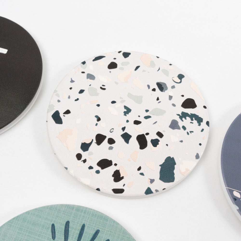 8PK Splosh Fathers Day 10.5cm Ceramic Grey Terrazzo Coaster Round