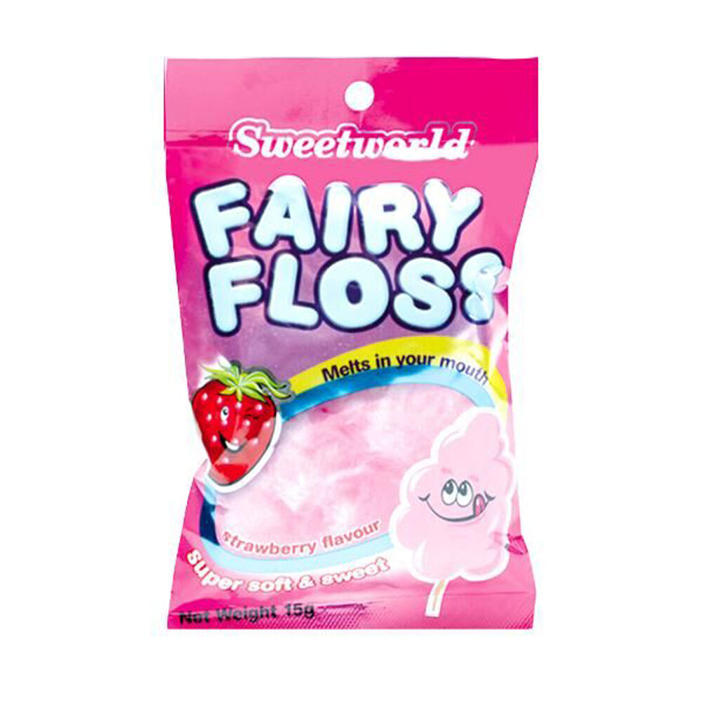 18PK Sweetworld Strawberry Fairy Floss Soft Cotton Candy Sweet Confectionery 15g