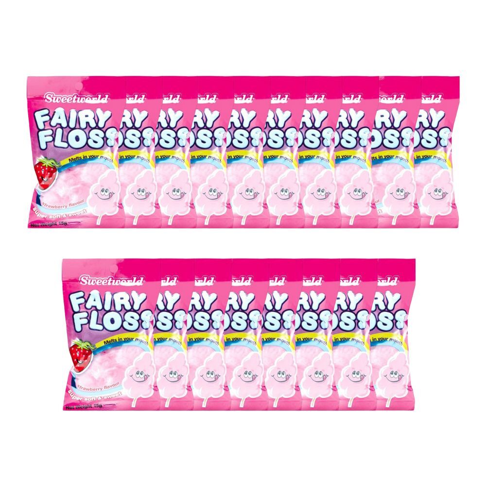 18PK Sweetworld Strawberry Fairy Floss Soft Cotton Candy Sweet Confectionery 15g