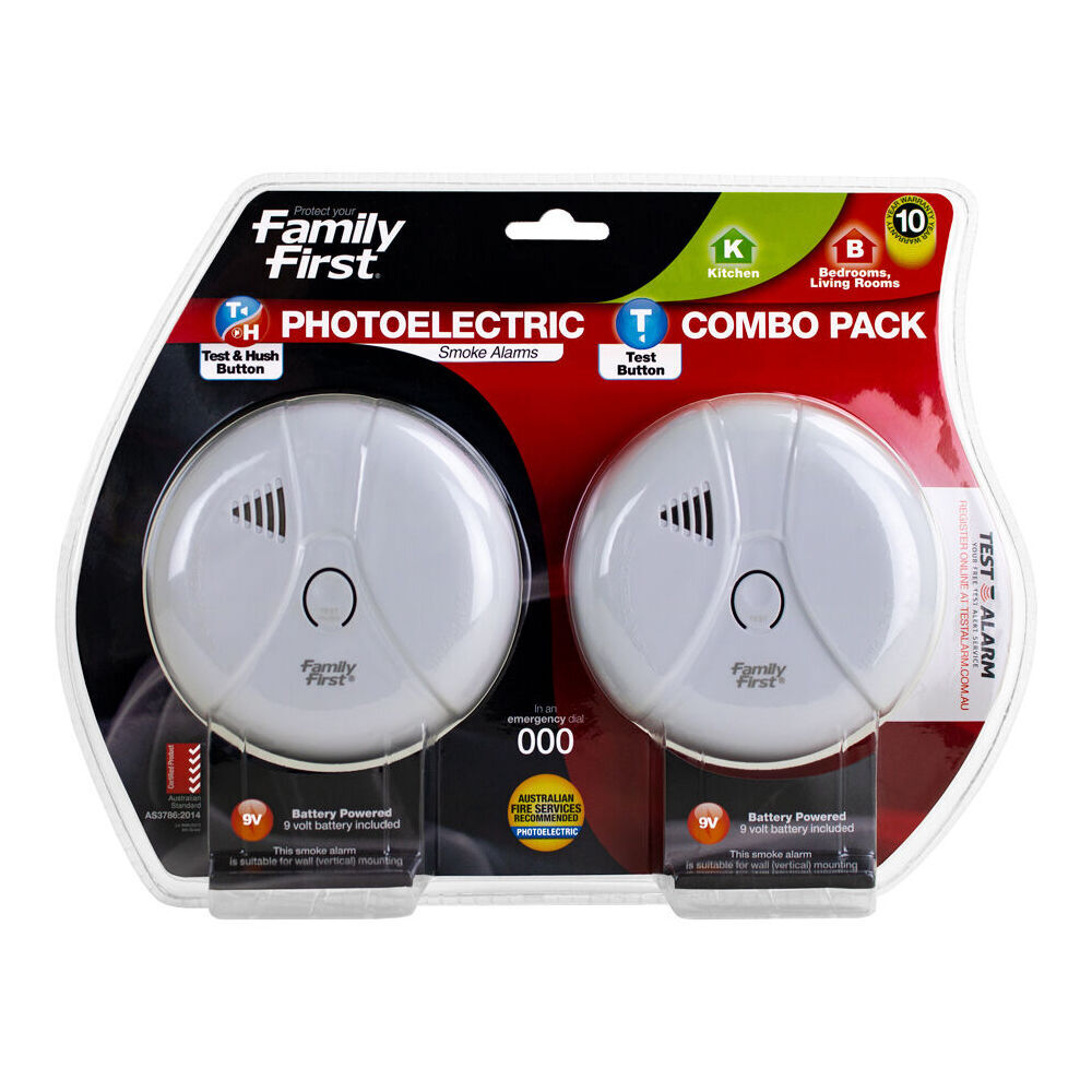 4PK Family First Photoelectric Smoke Alarm Combo Pack Kitchen 9V Bedroom Living Room