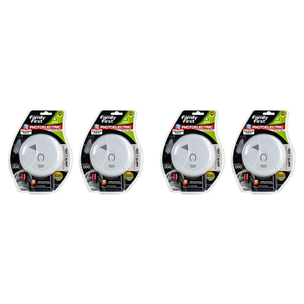 4PK Family First Photoelectric Smoke Alarm For Kitchen w/ Test & Hush Button 9V