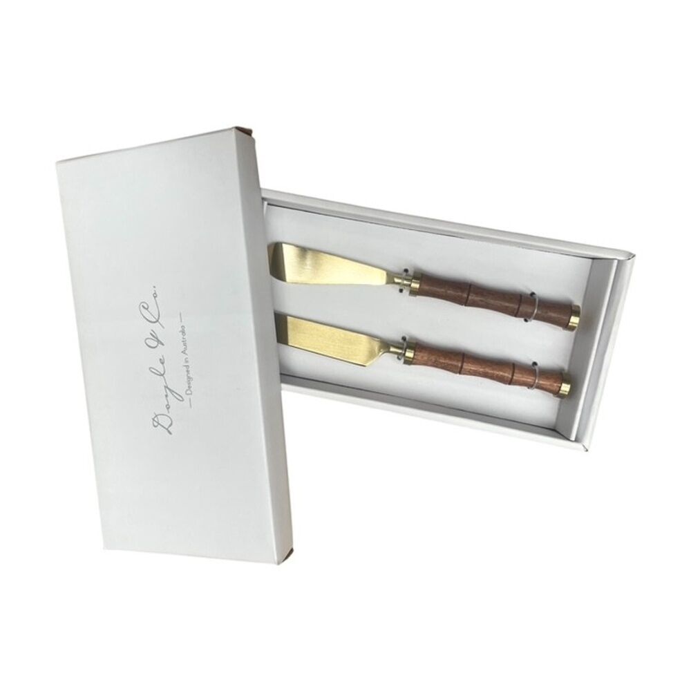 2x 2pc SS Collective Cheese/Platter Knives Set With Bamboo Handle Gold