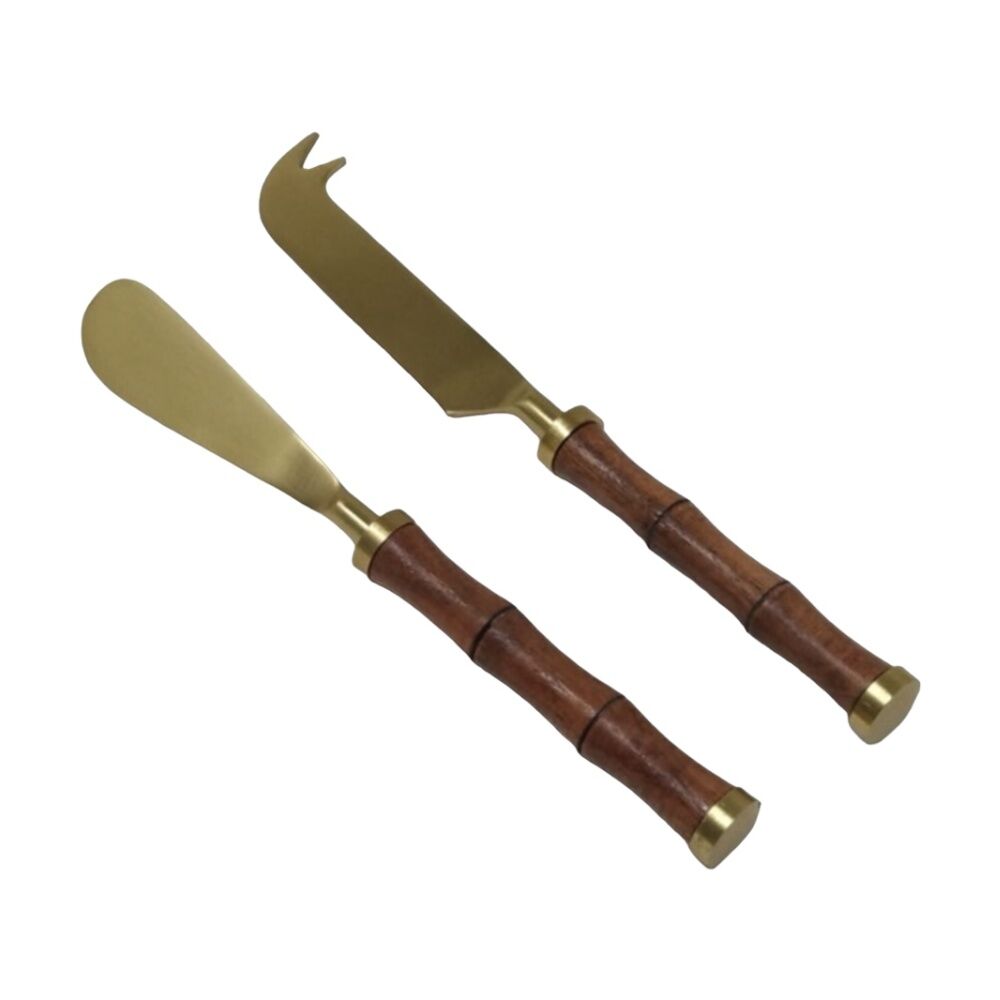 2x 2pc SS Collective Cheese/Platter Knives Set With Bamboo Handle Gold