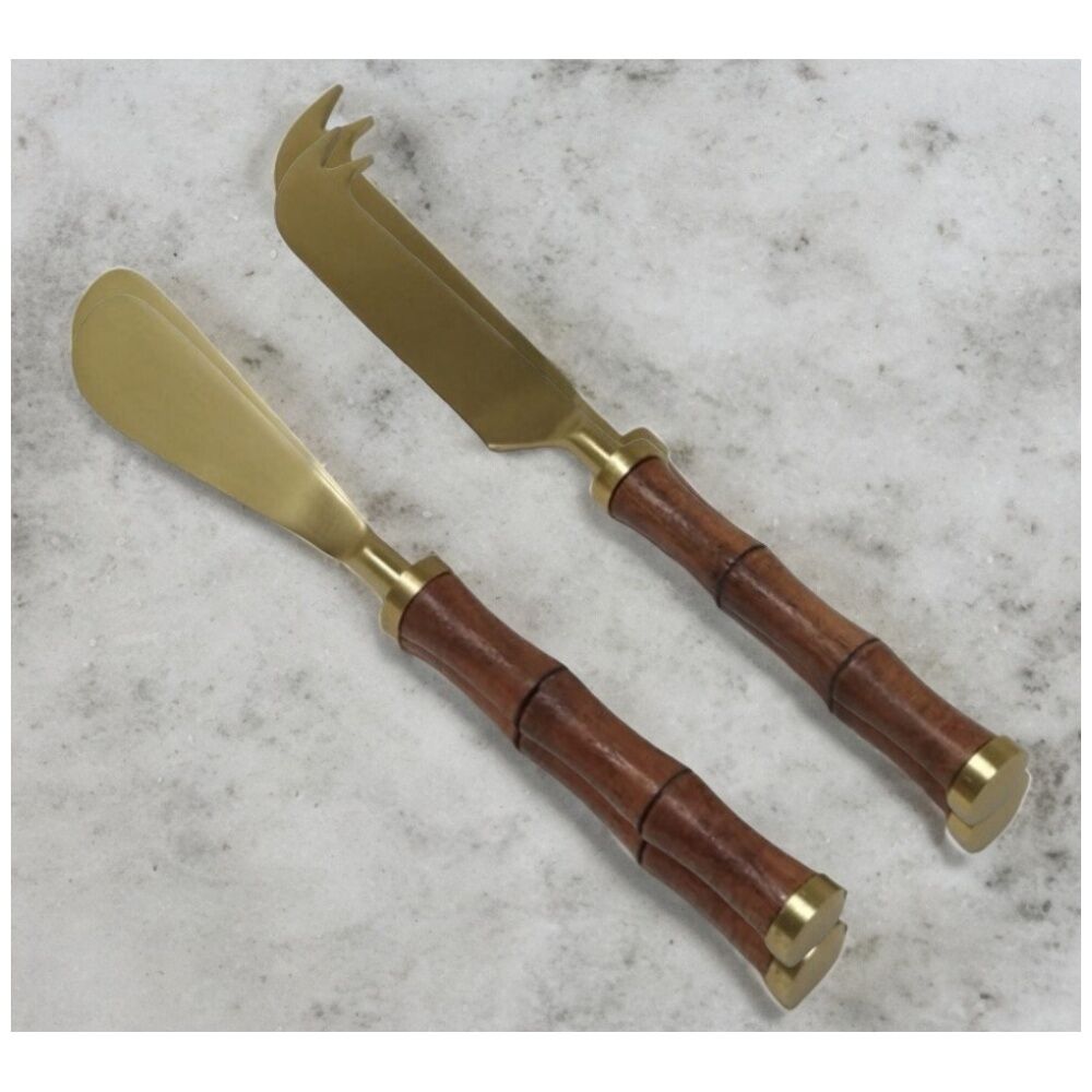2x 2pc SS Collective Cheese/Platter Knives Set With Bamboo Handle Gold
