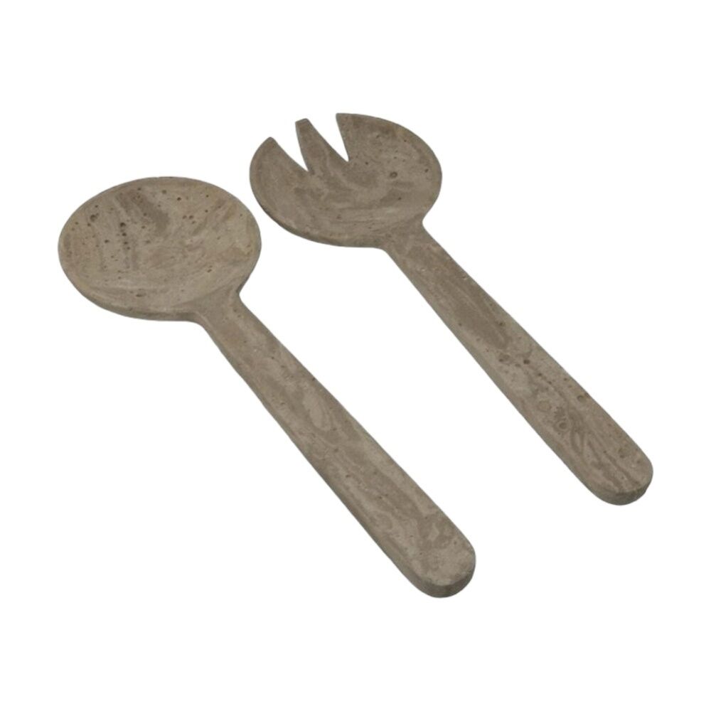 2x 2pc SS Collective Terrazzo Style Salad Servers Fork & Spoon Utensil Set 32cm