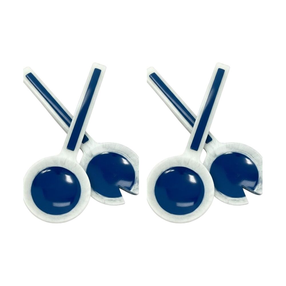2x 2pc SS Collective Porto Navy & White Resin Salad Servers Utensil Set 30cm