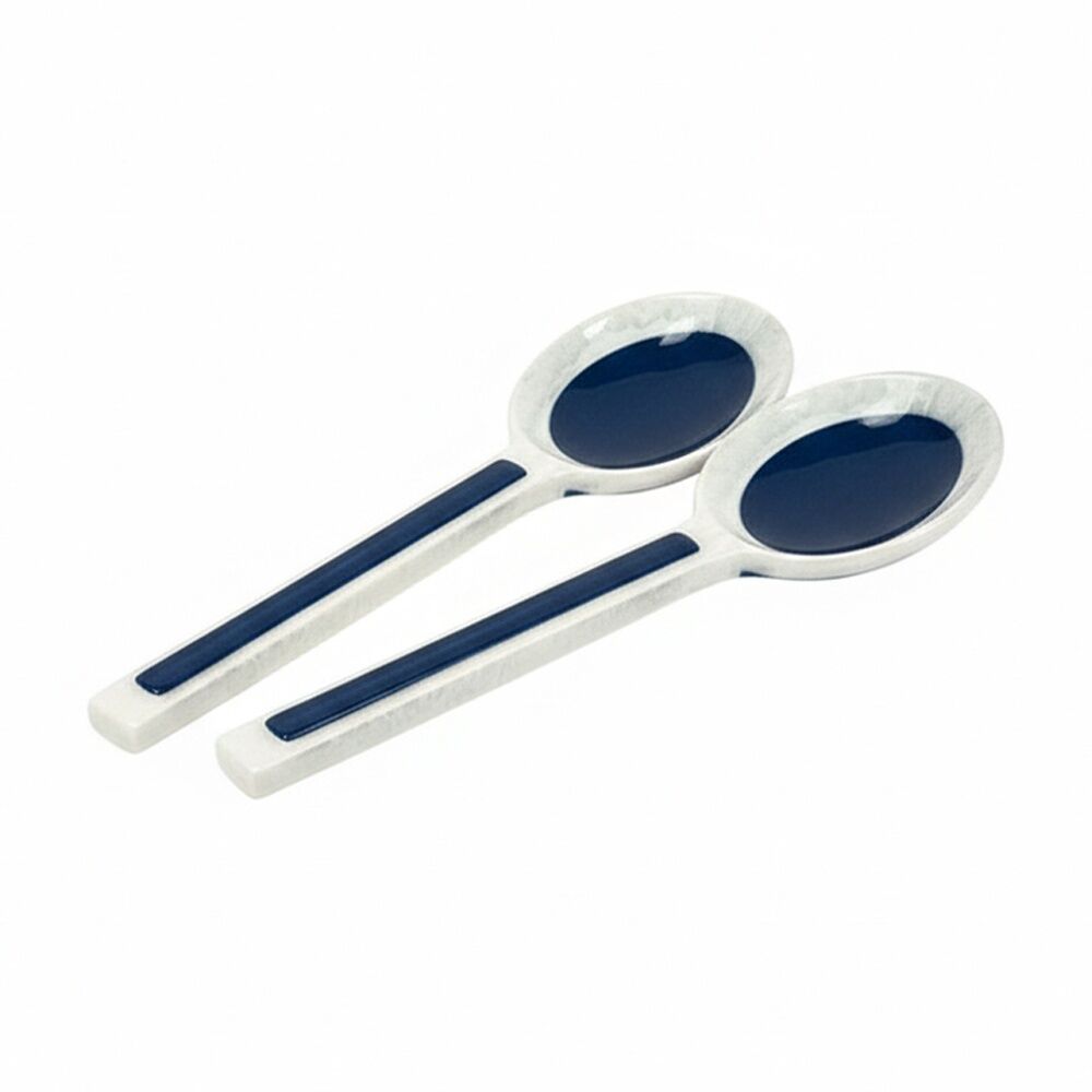 2x 2pc SS Collective Porto Navy & White Resin Salad Servers Utensil Set 30cm