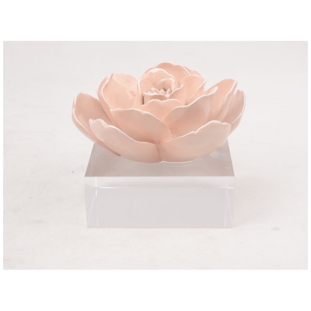 SS Collective Camelia Floral Resin W/ Acrylic Base Decorative Piece Pink