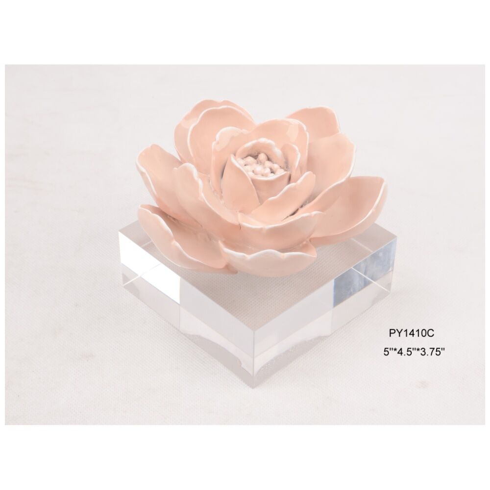 SS Collective Camelia Floral Resin W/ Acrylic Base Decorative Piece Pink
