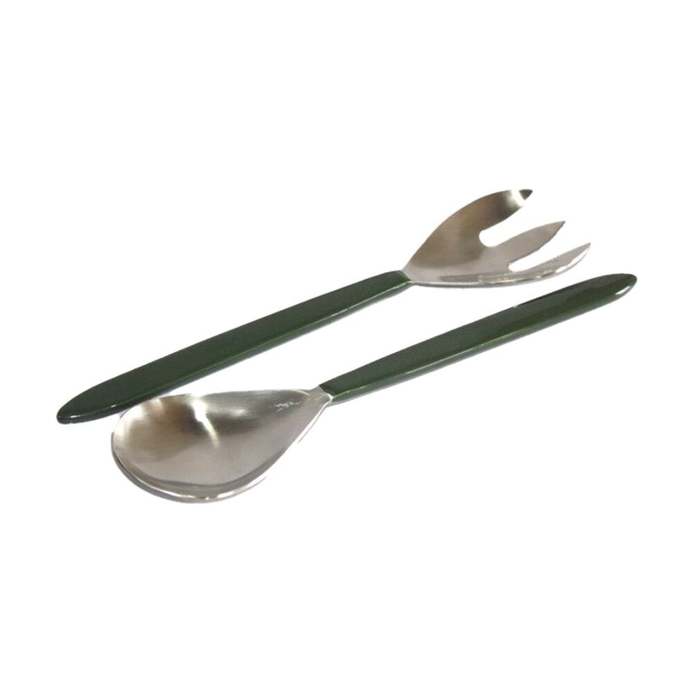 2x 2pc SS Collective Dark Green Salad Server Utensils Set Enamel