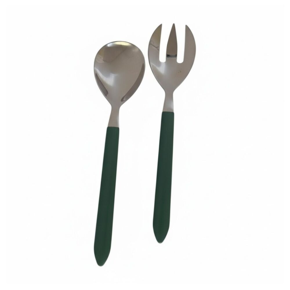 2x 2pc SS Collective Dark Green Salad Server Utensils Set Enamel