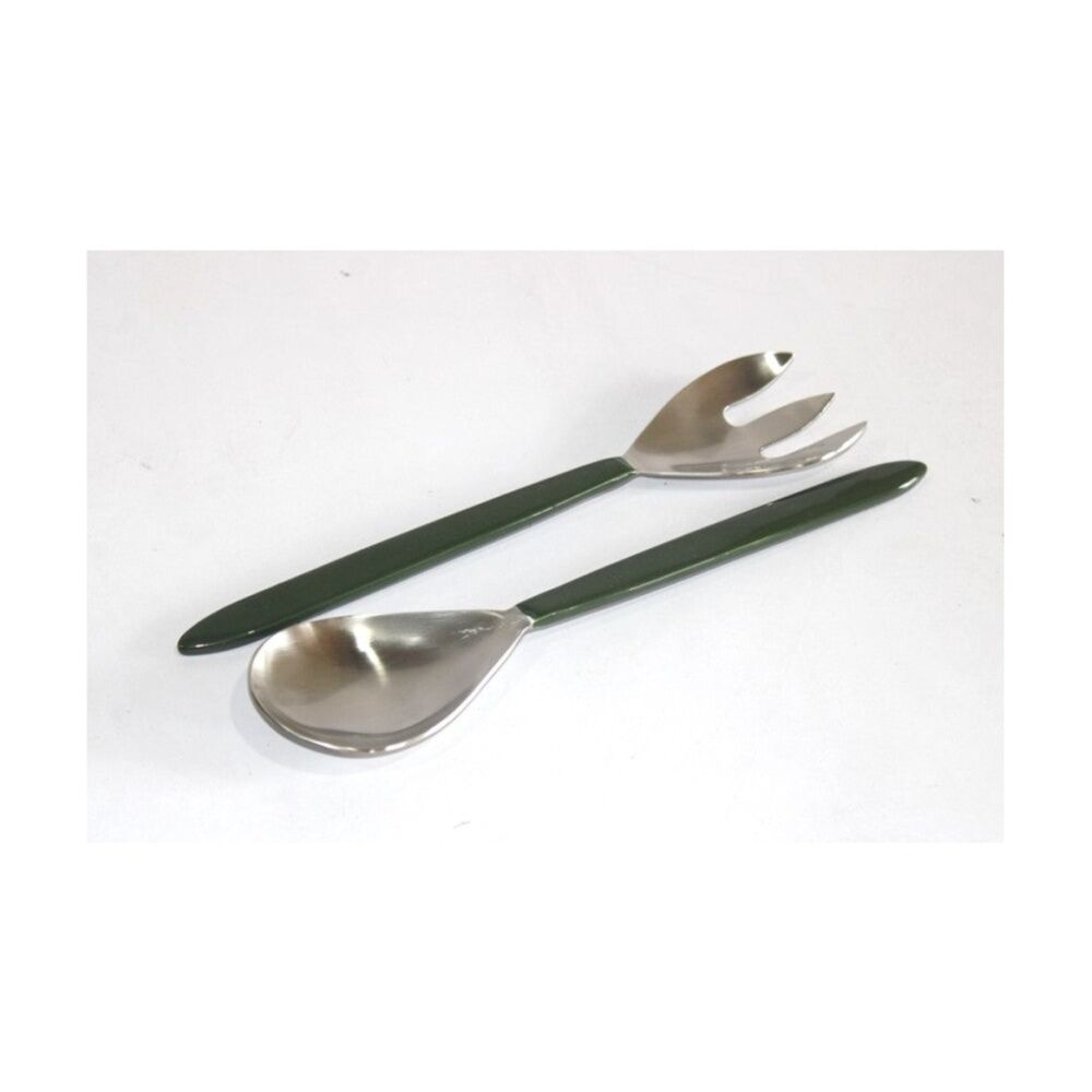 2x 2pc SS Collective Dark Green Salad Server Utensils Set Enamel