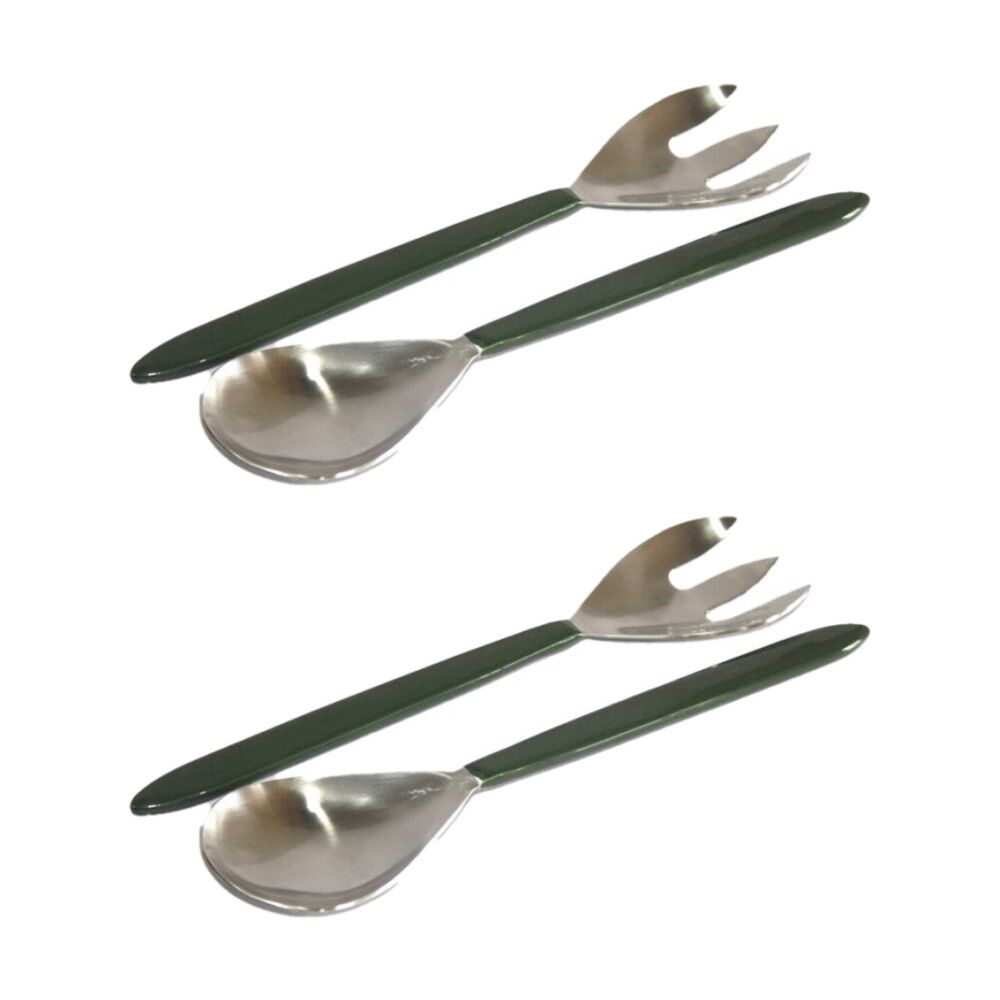 2x 2pc SS Collective Dark Green Salad Server Utensils Set Enamel