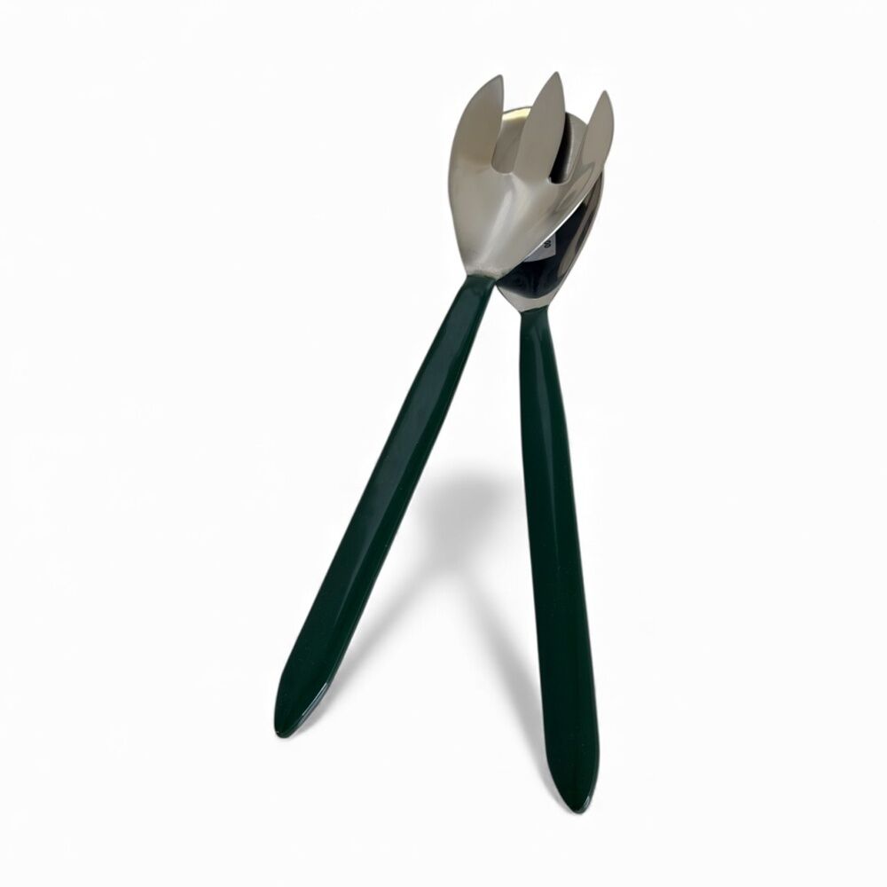 2x 2pc SS Collective Dark Green Salad Server Utensils Set Enamel
