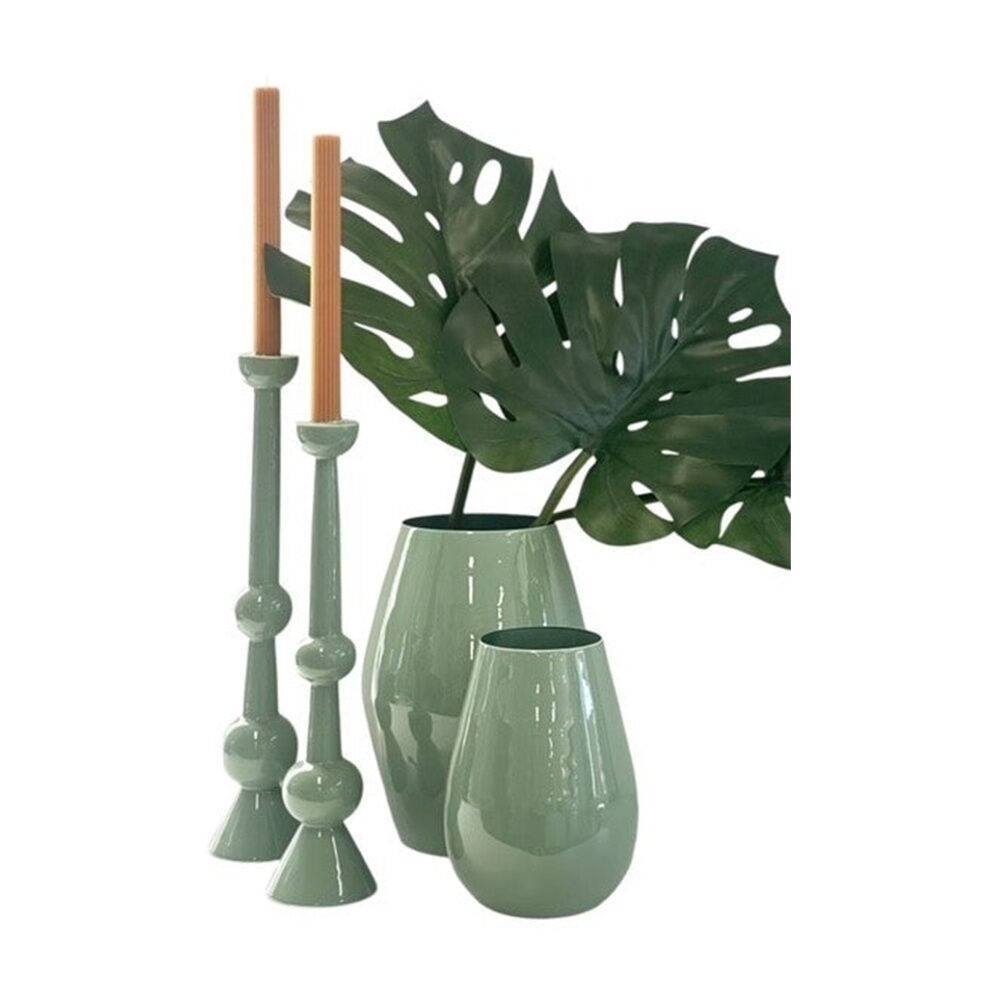 SS Collective Large Enamelled Green Candlestick Candle Holder 44cm