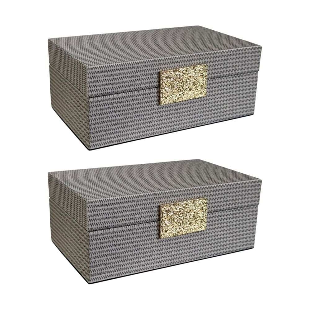 2PK SS Collective Mocha Decorative Box With Textured Gold Latch 25x15x10cm