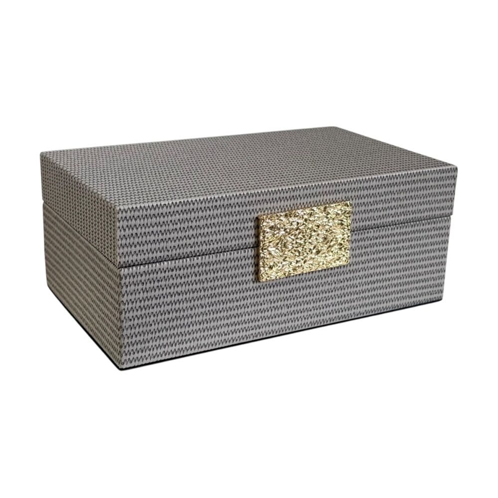 2PK SS Collective Mocha Decorative Box With Textured Gold Latch 25x15x10cm