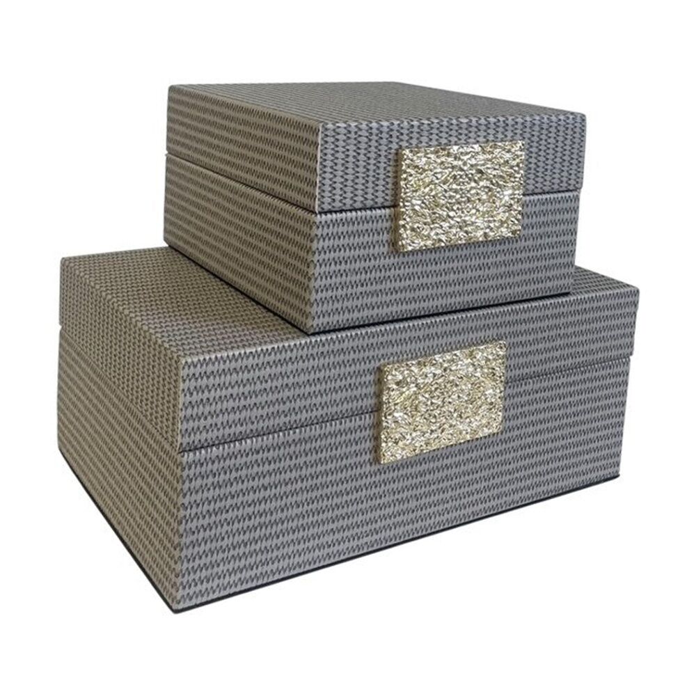 2PK SS Collective Mocha Decorative Box With Textured Gold Latch 25x15x10cm