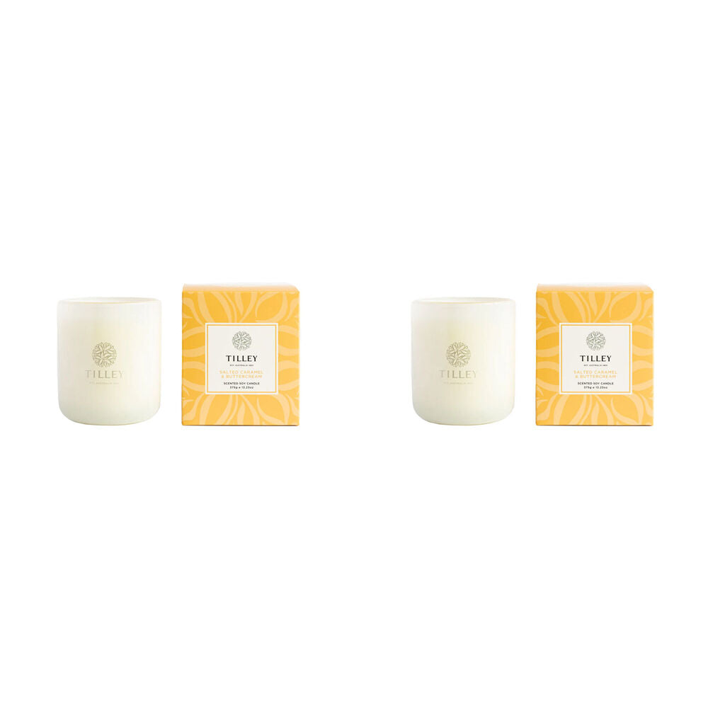 2PK Tilley Classic White Salted Caramel & Buttercream Soy Candle Scented 375g