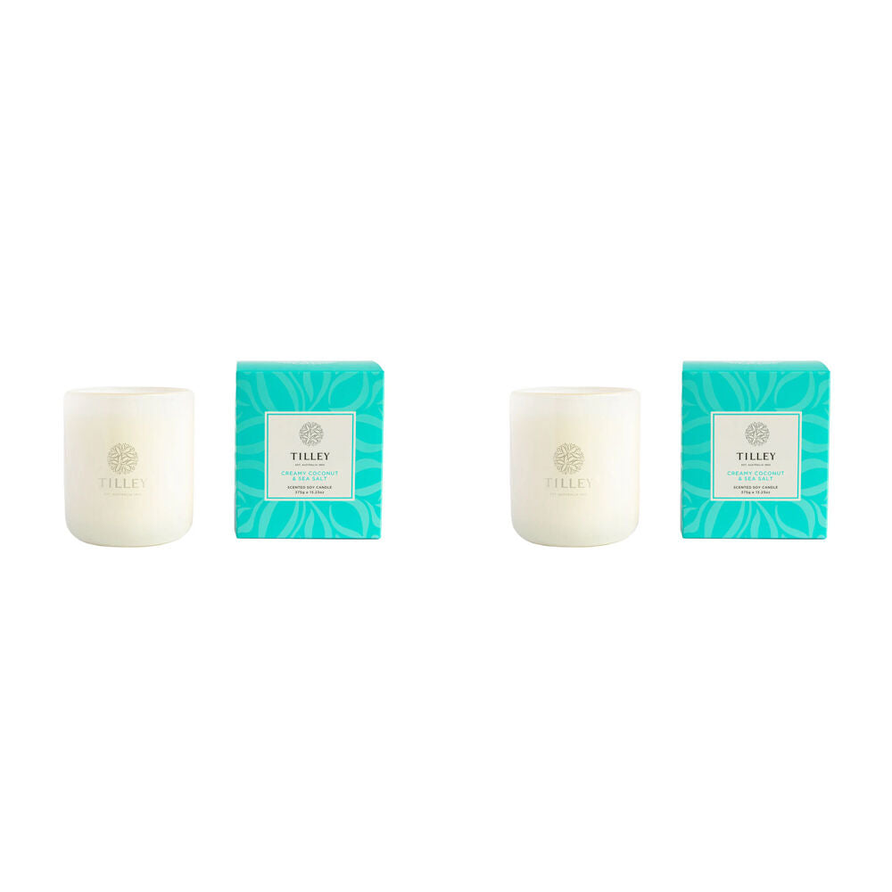 2PK Tilley Classic White Creamy Coconut & Sea Salt Soy Candle Scented 375g