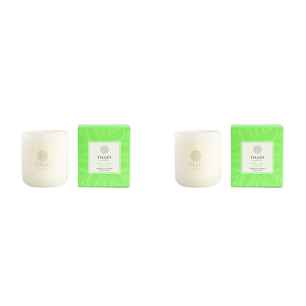 2PK Tilley Classic White Fresh Citrus & Ginger Soy Candle Scented 375g