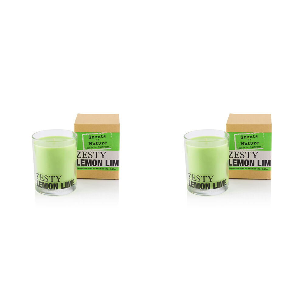 2PK Scents Of Nature Zesty Lemon Lime Soy Candle Scented 240g