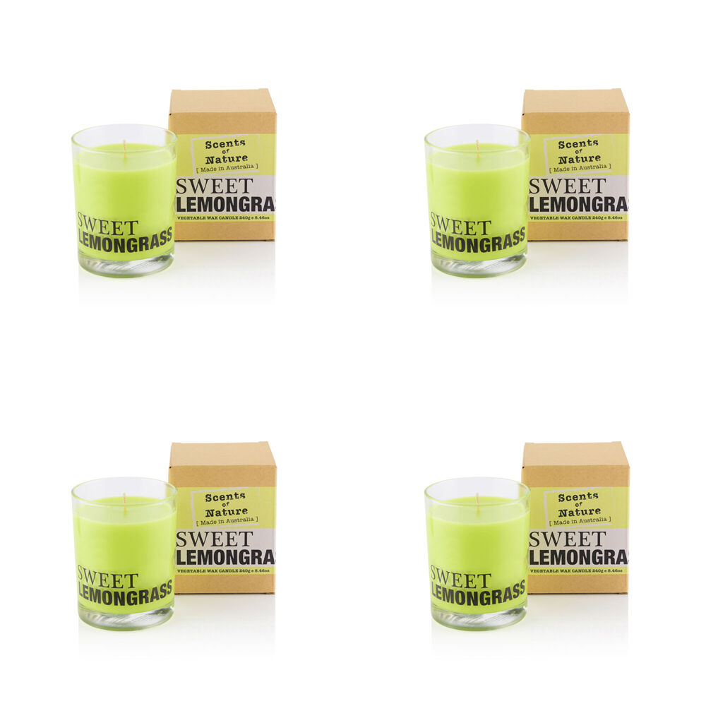 4PK Scents Of Nature Sweet Lemongrass Soy Candle Scented 240g