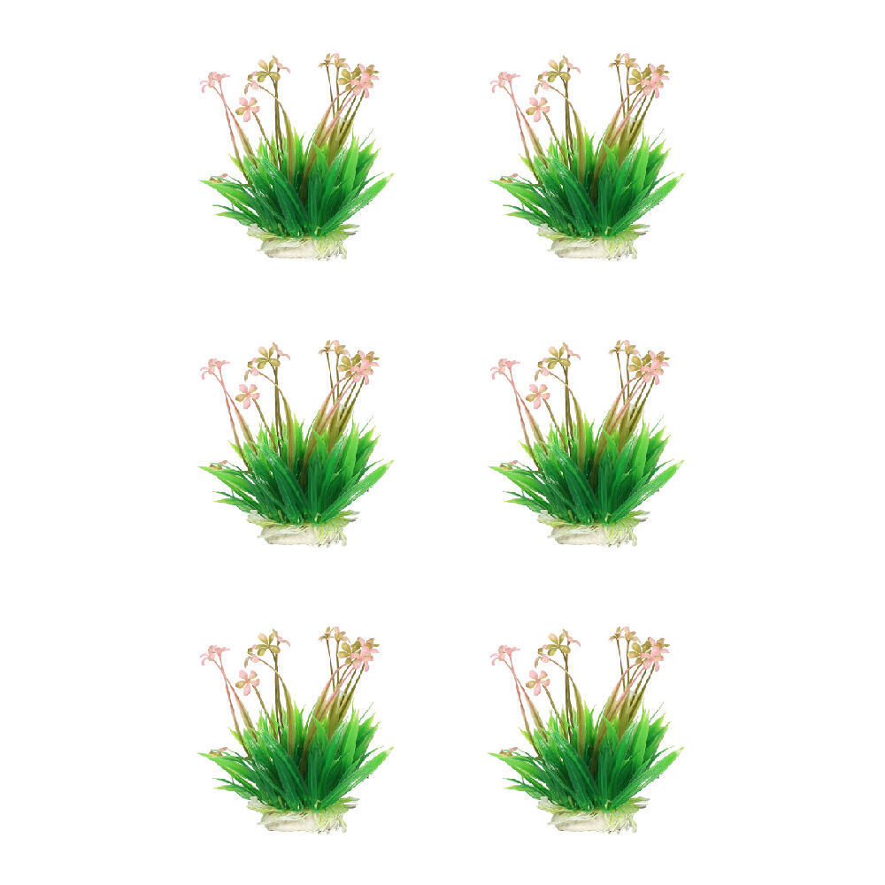 6PK Dudley's World Of Pets Aquarium/Fish Tank Resin Grass w/ Flowers Decor