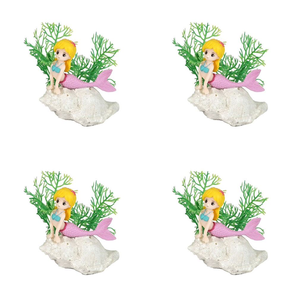 4PK Dudley's World Of Pets Aquarium/Fish Tank Mermaid On Shell Decor 9cm