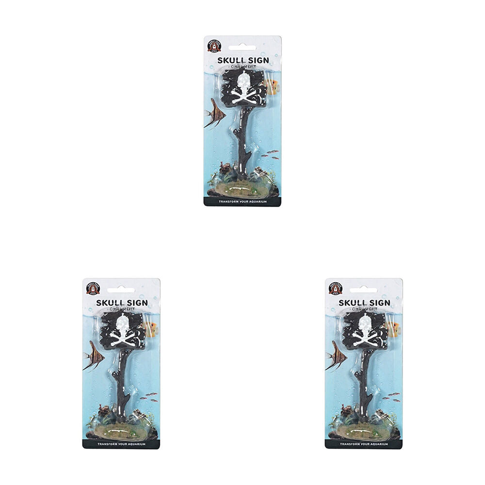3PK Dudley's World Of Pets Aquarium/Fish Tank Skull Sign Decor 20cm