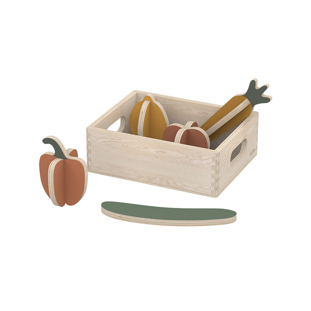 6pc Flexa Wooden Pretend Toy Vegetables in Crate for Kids/Toddler 2y+
