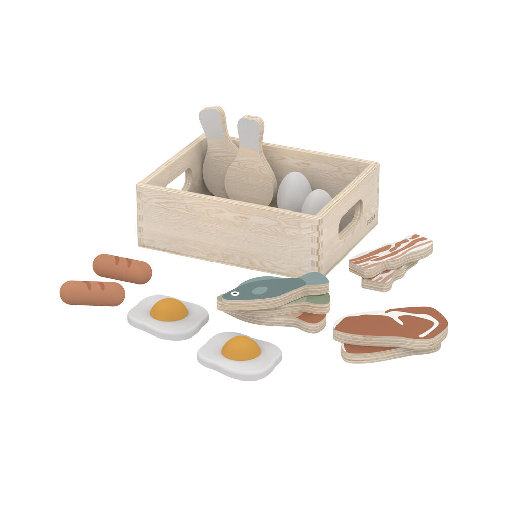 16pc Flexa Wooden Pretend Toy Fish and Meat in Crate for Kids/Toddler 2y+