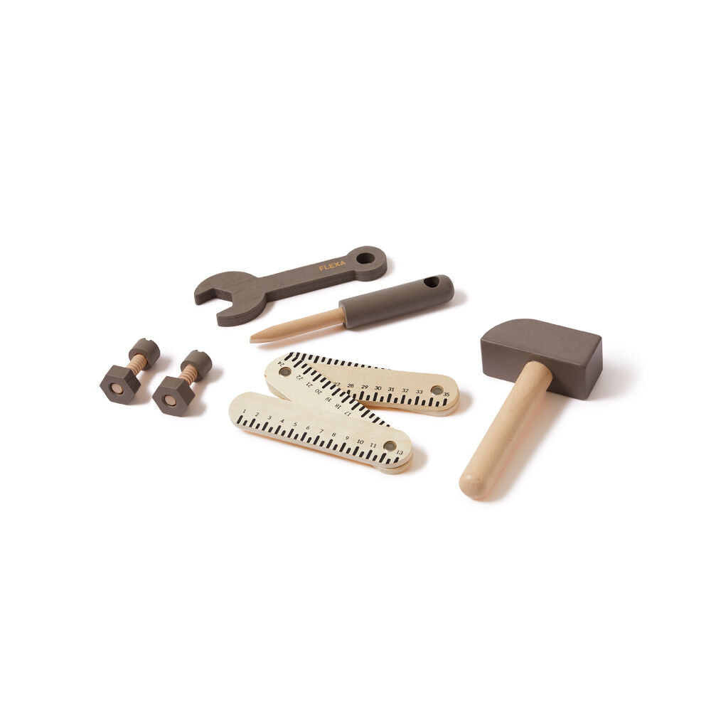 8pc Flexa Wooden Tool Set for Kids/Toddler Dusty Brown 3y+